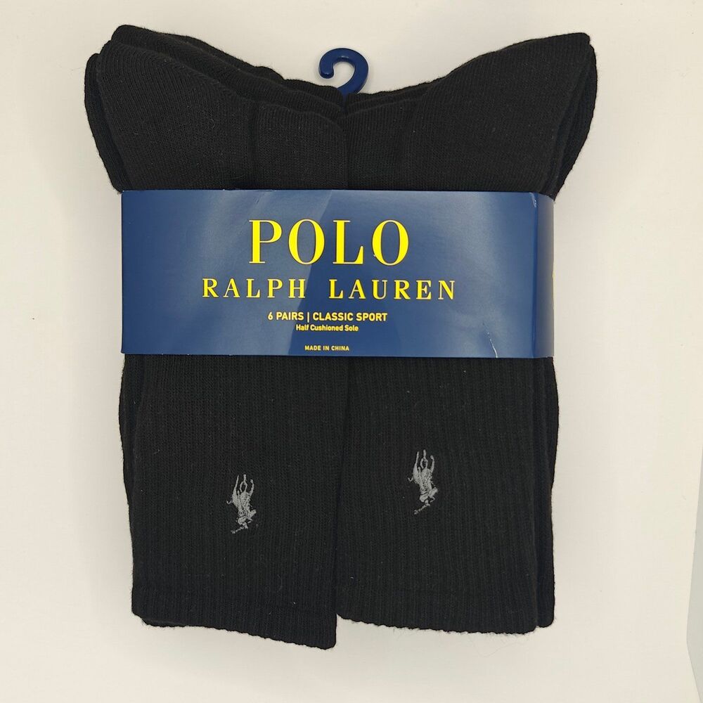 Polo Ralph Lauren Classic Sport Crew Socks 6 Pack Size 10-13 New